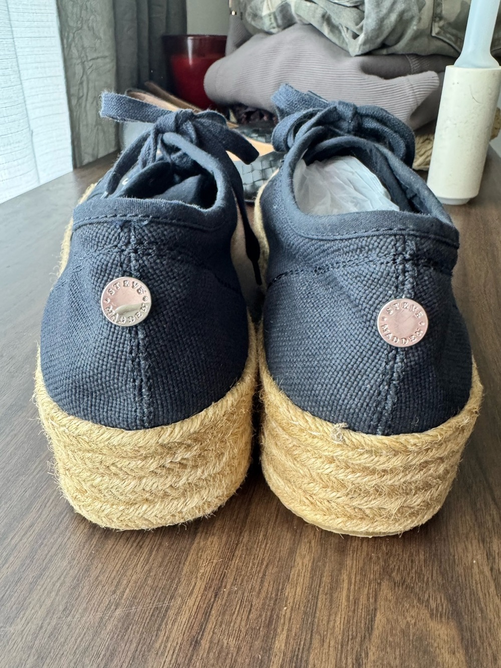 Steve Madden Hampton Navy Canvas Espadrille Platform Sneakers - Picture 3 of 7